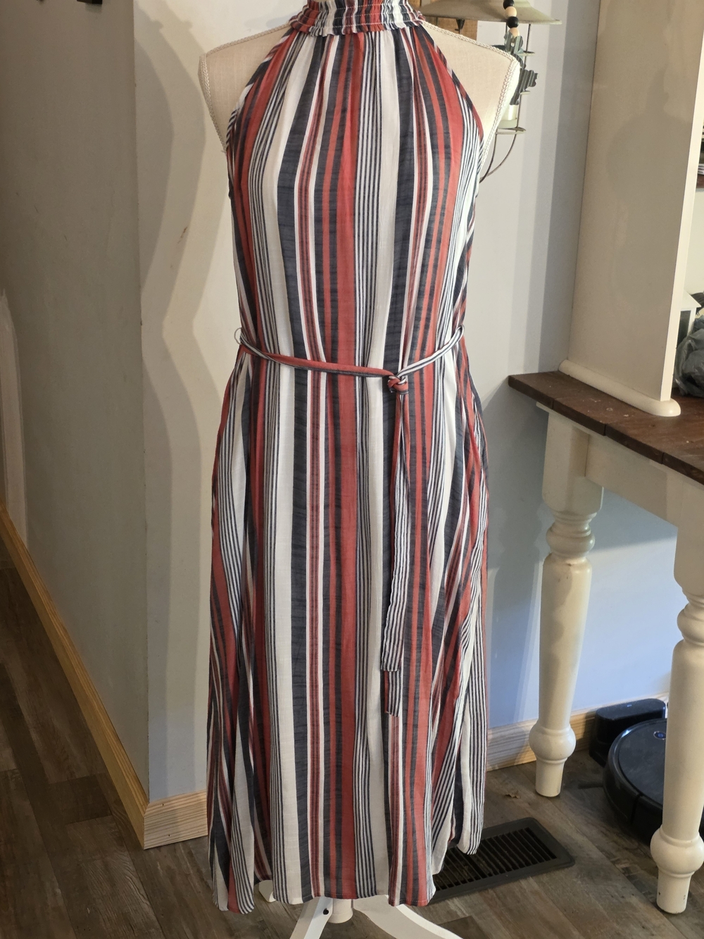Cato Striped Halter Maxi Dress in Red, Navy & White
